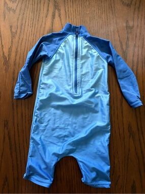 Kids Long Sleeve Blue Zip-Front Rashguard Swimsuit